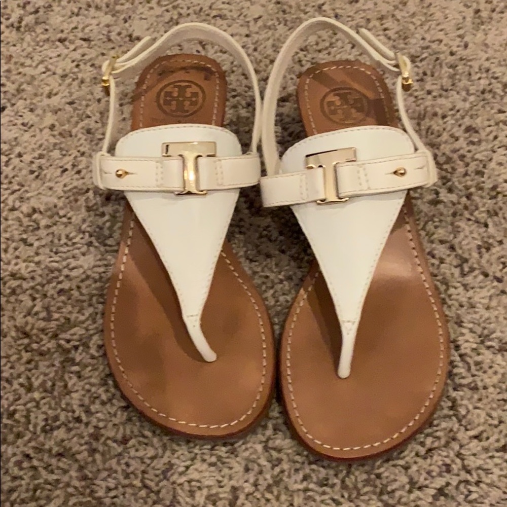 Tory Burch white thong sandals/wedges. 8.5
